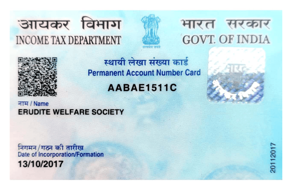 erudite wefare society - PAN Card